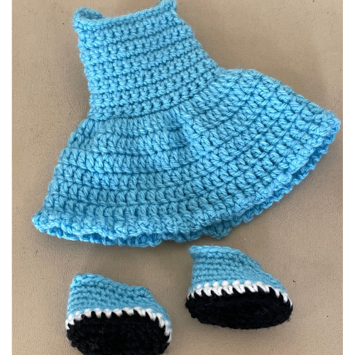 Blue Crochet Doll Dress for 14 inch doll
